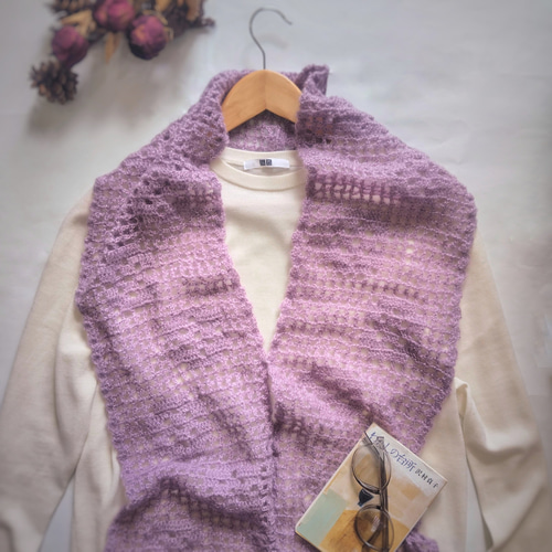 花咲くモチーフ編み ラベンダーストールEMIM Bloom アクリル モヘア