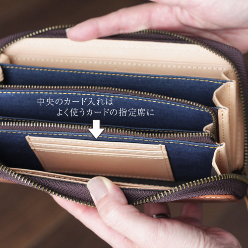 本革×デニム オイルラウンド ロング 長財布 大容量 ラウンドファスナー