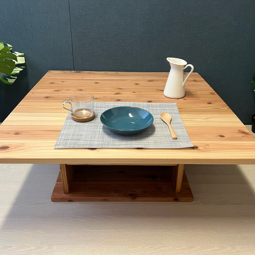【送料無料】 ローテーブル 正方形 90cm 杉 ナチュラル 棚付き 送料無料】 ローテーブル 正方形 90cm 杉 ナチュラル 棚付き ロー