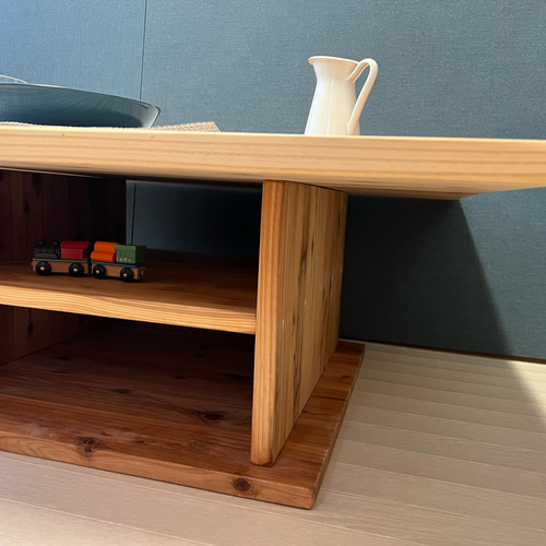 送料無料】 ローテーブル 正方形 90cm 杉 ナチュラル 棚付き