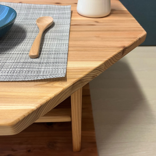 送料無料】 ローテーブル 八角形 90cm 杉 ナチュラル 棚付き