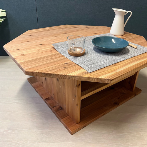 【送料無料】 ローテーブル 八角形 90cm 杉 ナチュラル 棚付き 送料無料】 ローテーブル 八角形 90cm 杉 ナチュラル 棚付き ロー