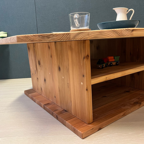 送料無料】 ローテーブル 八角形 90cm 杉 ナチュラル 棚付き ロー