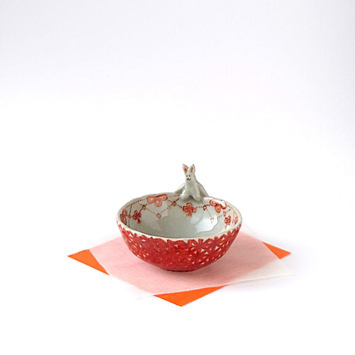 リボン柄ピンク陶器ボウル6個セット リボン柄ピンク陶器ボウル6個セット