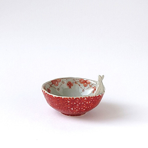 リボン柄ピンク陶器ボウル6個セット リボン柄ピンク陶器ボウル6個セット