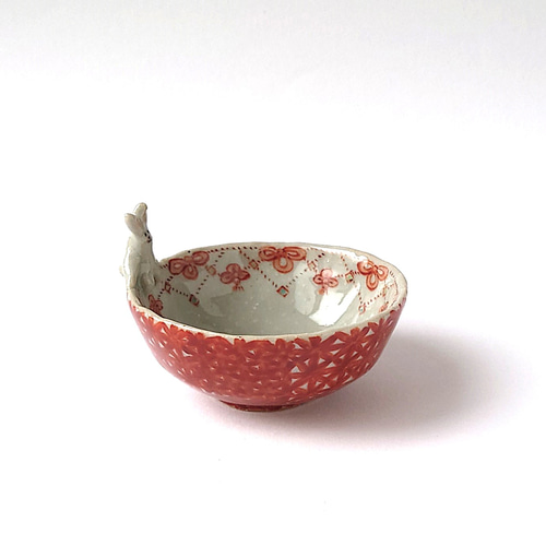 リボン柄とうさぎさんが可愛い うさぎ赤古紋 盃 陶器 おちょこ・ぐい呑