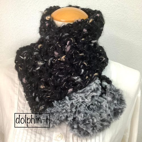 再販＊ファーとポコポコ可愛いマフラー 手編みの引き揃え #3 マフラー