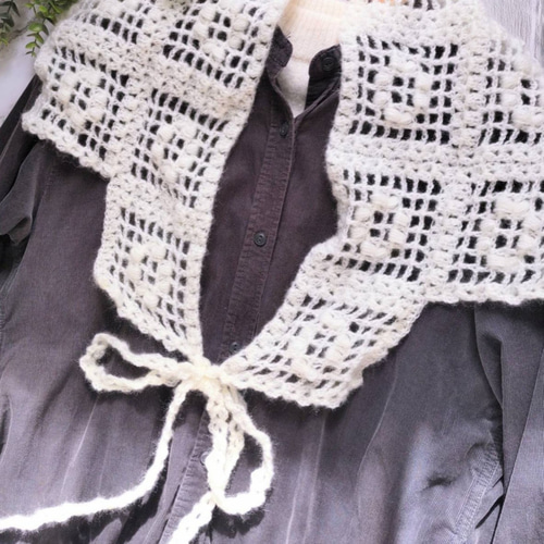 手編み 花モチーフ マフラー ショール モヘヤ風 秋冬新作2025 花咲く