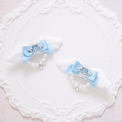 ⓝⓔⓦ【リボン付き天使の羽】ベビーヘアクリップ キッズヘアクリップ