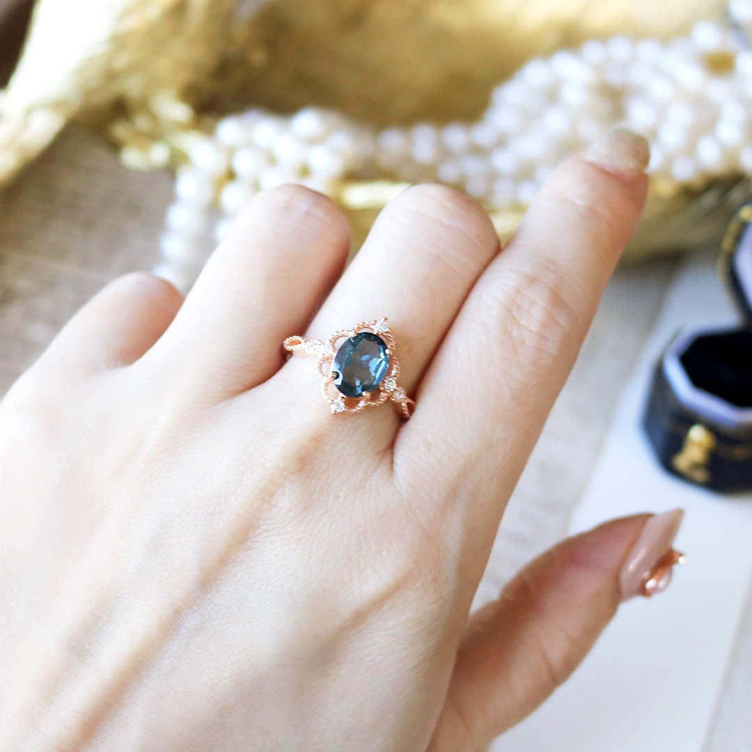 【高品質ロンブル】Promettereリング（ロンドンブルートパ約9×7mm）シルバー925 PGメッキ/フリーサイズ