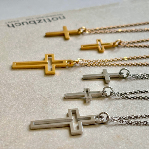 サージカルステンレス スライドボールネックレス 十字架 クロス