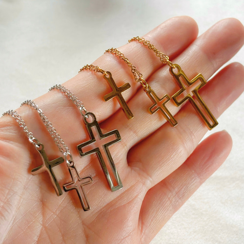 サージカルステンレス スライドボールネックレス 十字架 クロス