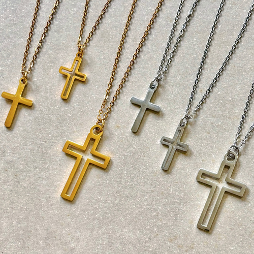 サージカルステンレス スライドボールネックレス 十字架 クロス