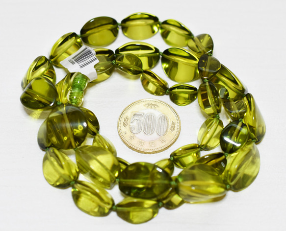 Ж現品限り リトアニア産天然グリーンアンバー72.2㎝ロングネックレス 6枚目の画像