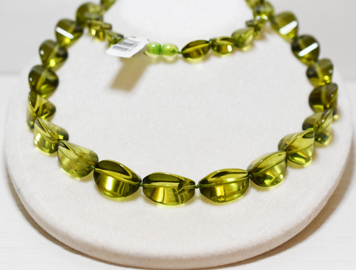 Ж現品限り リトアニア産天然グリーンアンバー72.2㎝ロングネックレス
