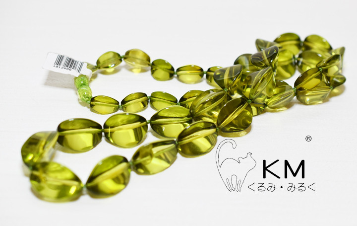 Ж現品限り リトアニア産天然グリーンアンバー72.2㎝ロングネックレス