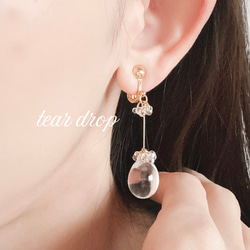 【tear drop】まんまるしずくのピアス/イヤリング　透明　うるつや　シンプル　大人　可愛い♡送料無料♡ 2枚目の画像