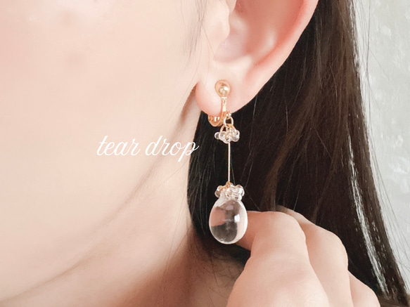【tear drop】まんまるしずくのピアス/イヤリング　透明　うるつや　シンプル　大人　可愛い♡送料無料♡ 2枚目の画像