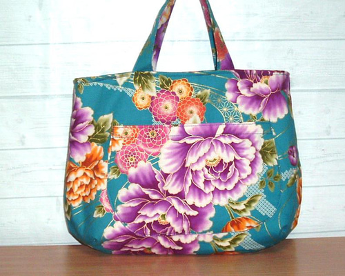 日本限定　花柄 ハンドバッグ 財布 花柄トートバッグ 牡丹柄 ファスナー開閉 外付けオープンポケット