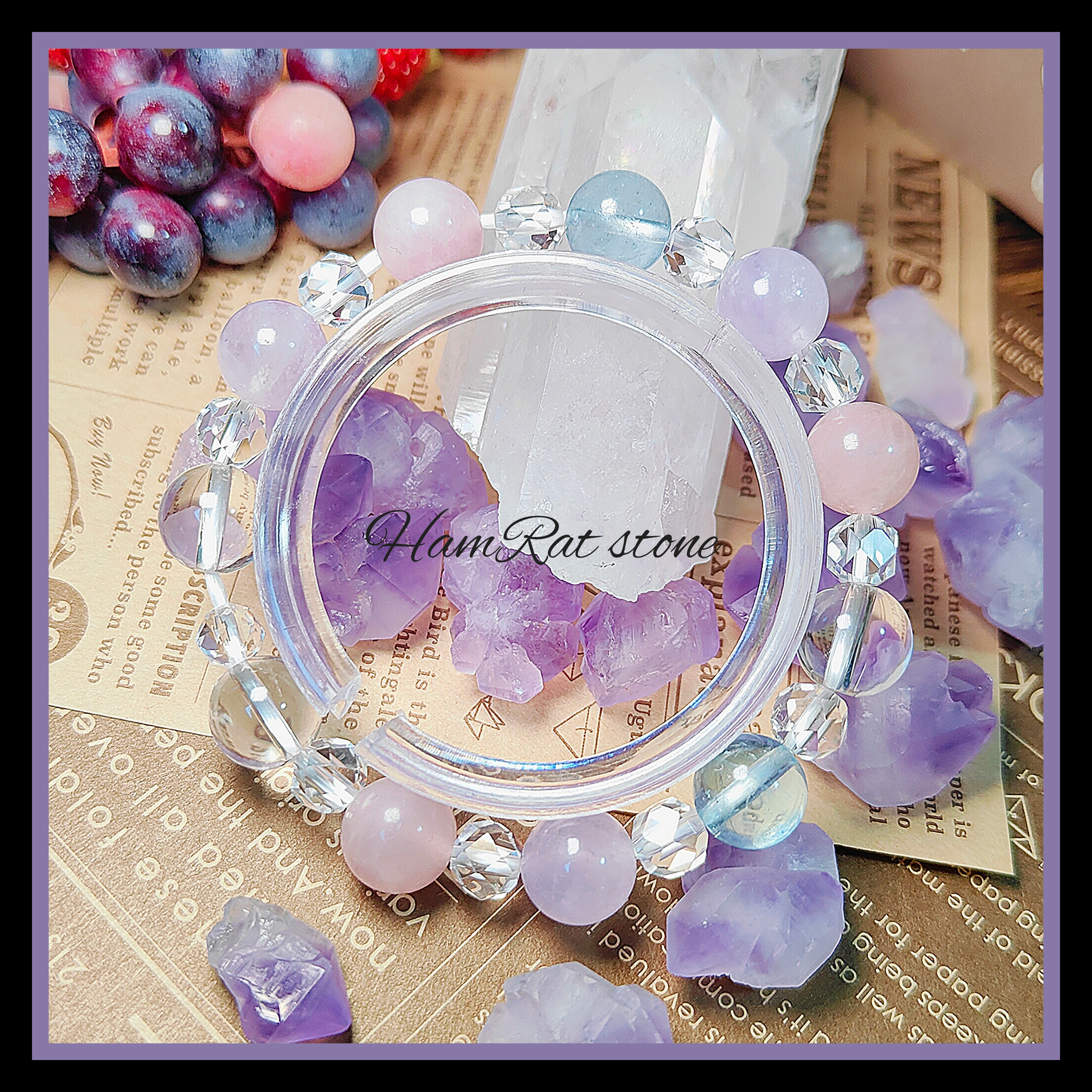 アクアマリン ローズクォーツ ラベンダーアメジスト  水晶 ブレスレット