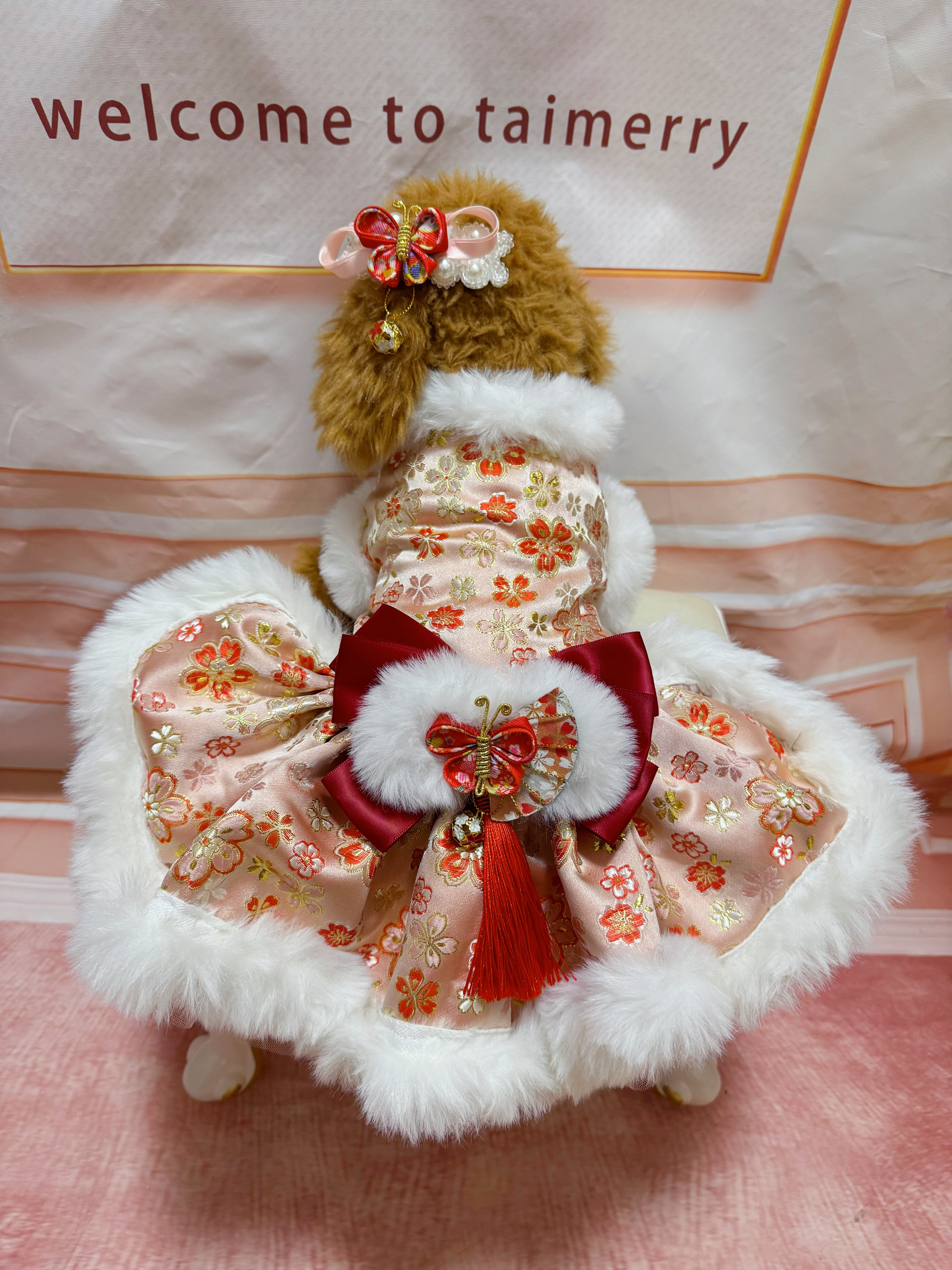 犬猫うさちゃん服 【即納OK】和♡ドレス〜寒緋桜〜　　　　　　防寒に！お出かけに！コートとしてもOK！2wayワンピース