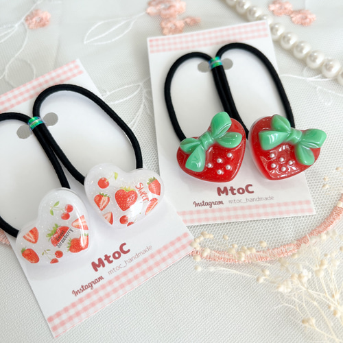 レジン いちごのハートヘアゴム キッズ ベビー 】子供 ヘア