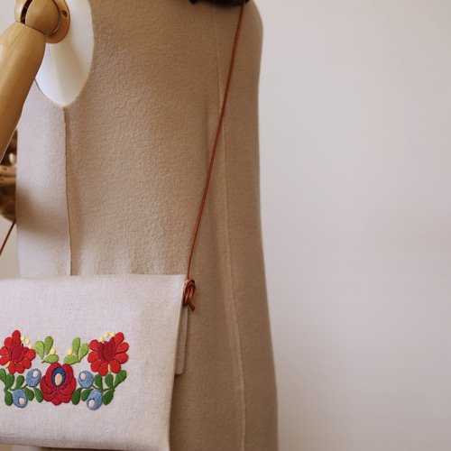 手さげサコッシュ3way 花刺繍ナチュラルリネン エコバッグ・サブ  