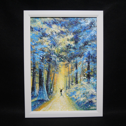 お手頃価格 油彩画 油彩 油絵 絵 絵画 【雪景色の中で雪に立つ鹿】 絵画 絵画