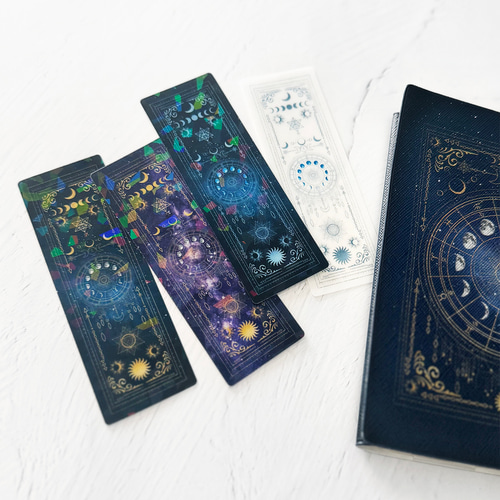 月の満ち欠け12星座 ホログラムしおりセット | ブックカバー しおり