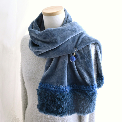 マフラーピン付き♪ふわとろニット×ラメ毛糸×ふわふわファー＊マフラー