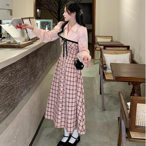 ❤慈雨素敵なチェックのロングワンピース❤