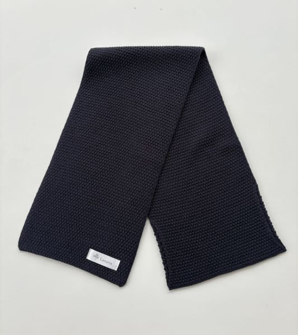 『ポコポコ』と表情豊かな【カノコ編み】のサッと巻けるコンパクトミニマフラー　【ネイビー】 5枚目の画像