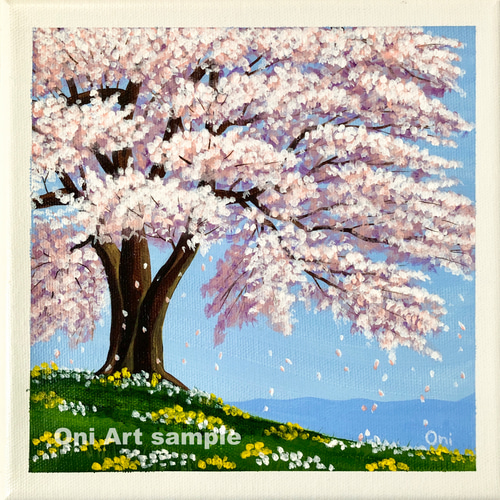 丘の上の一本の桜」アクリル画 原画 キャンバス SSMサイズ 風景
