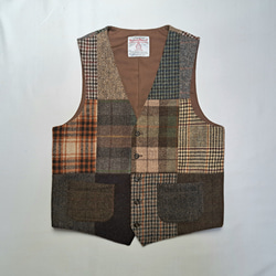 Harris Tweed 美品 試着のみ パッチワーク ベスト ハリスツイード パッチワーク ベスト ネイビー・ブルー系 Harris