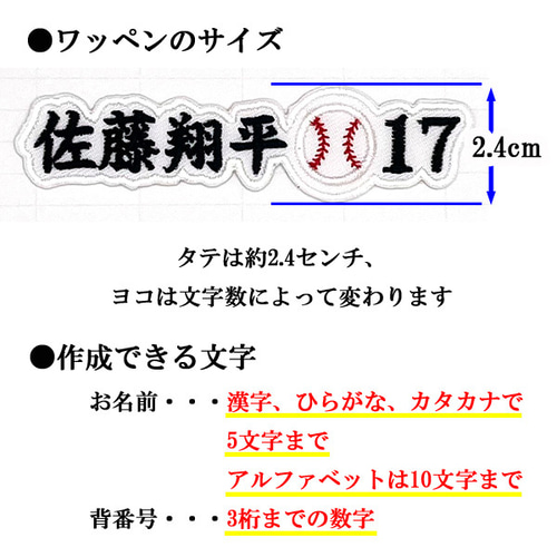 野球 ボール お名前ワッペン 背番号入り オーダーワッペン