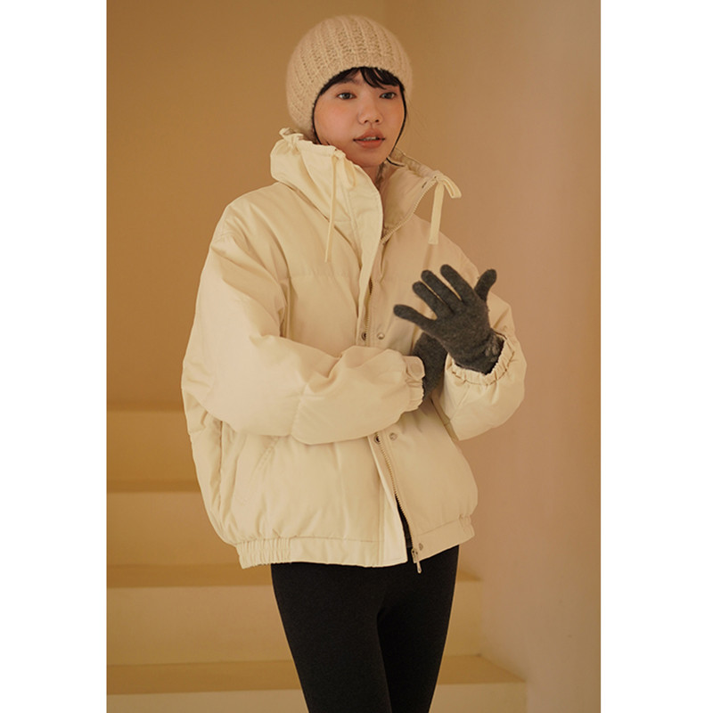 ハイネックダウンジャケット　ショートダウンジャケット　斜め柄生地　ホワイト　S-L#660