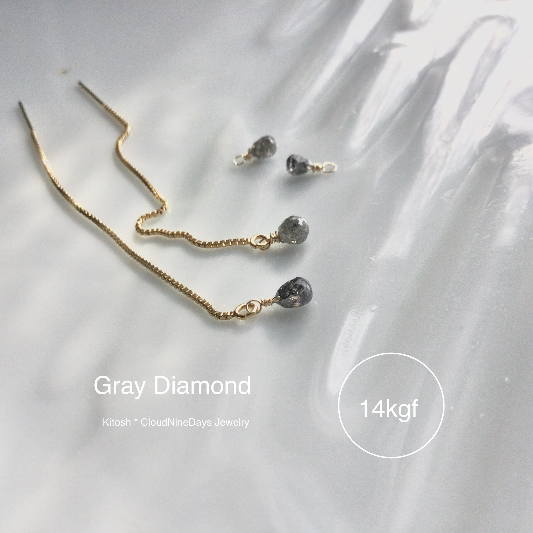 グレイダイヤモンド✳︎アメリカンピアス✳︎14kgf✳︎一粒ピアス✳︎