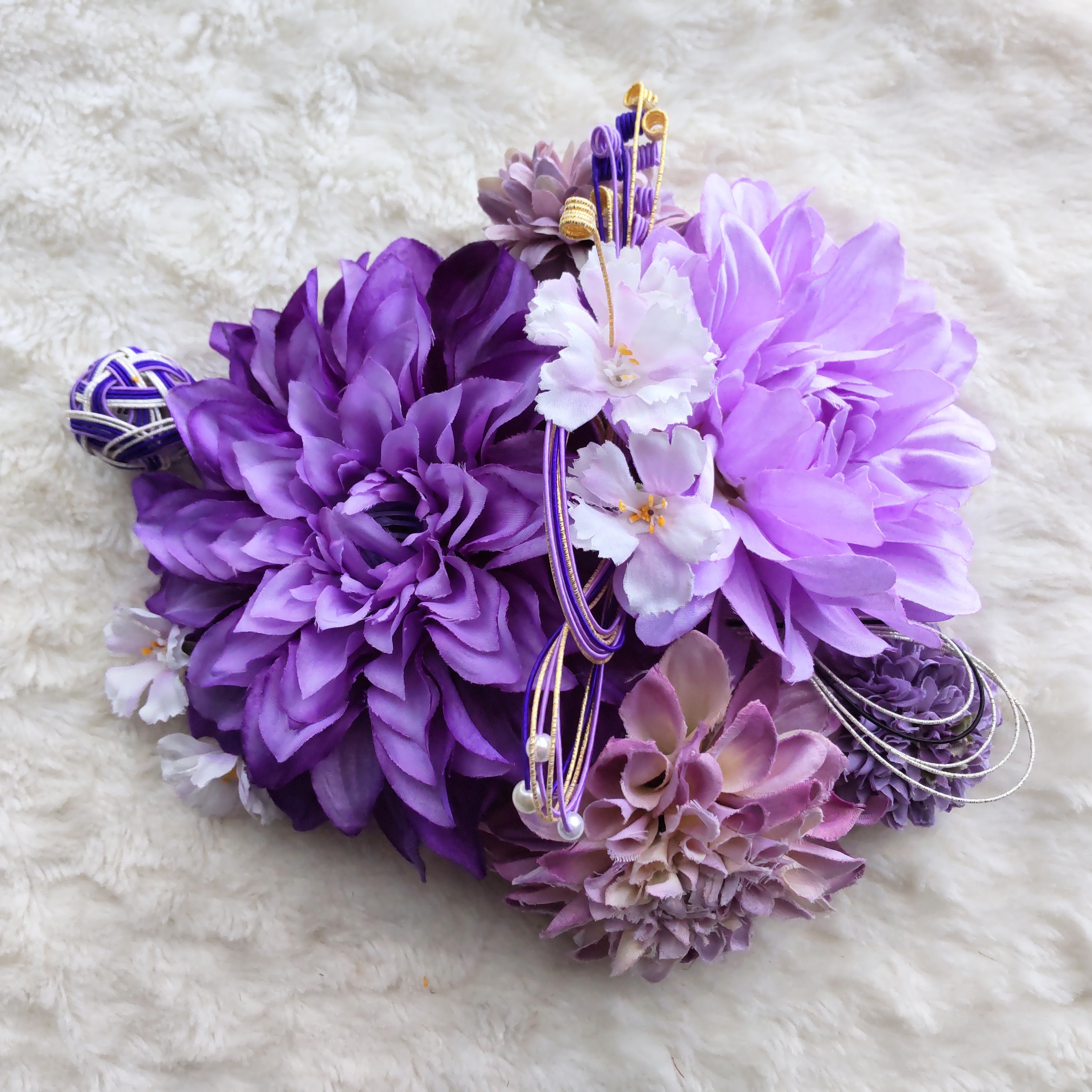 造花髪飾り　薄紫ダリア　マム