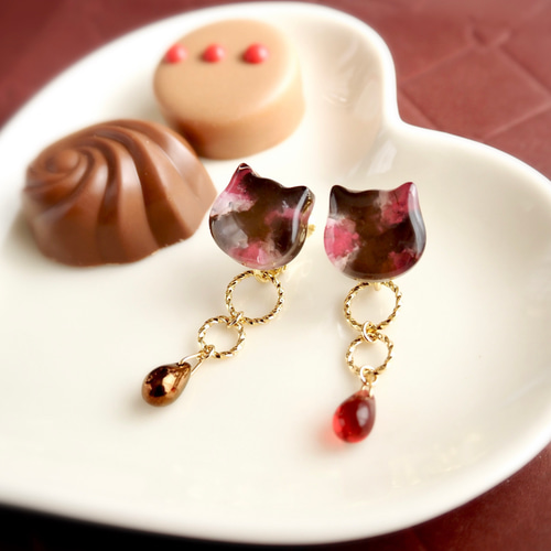 イヤリング ピアス チョコ猫ちゃん ちまっと♡チョコレートなにゃんこ