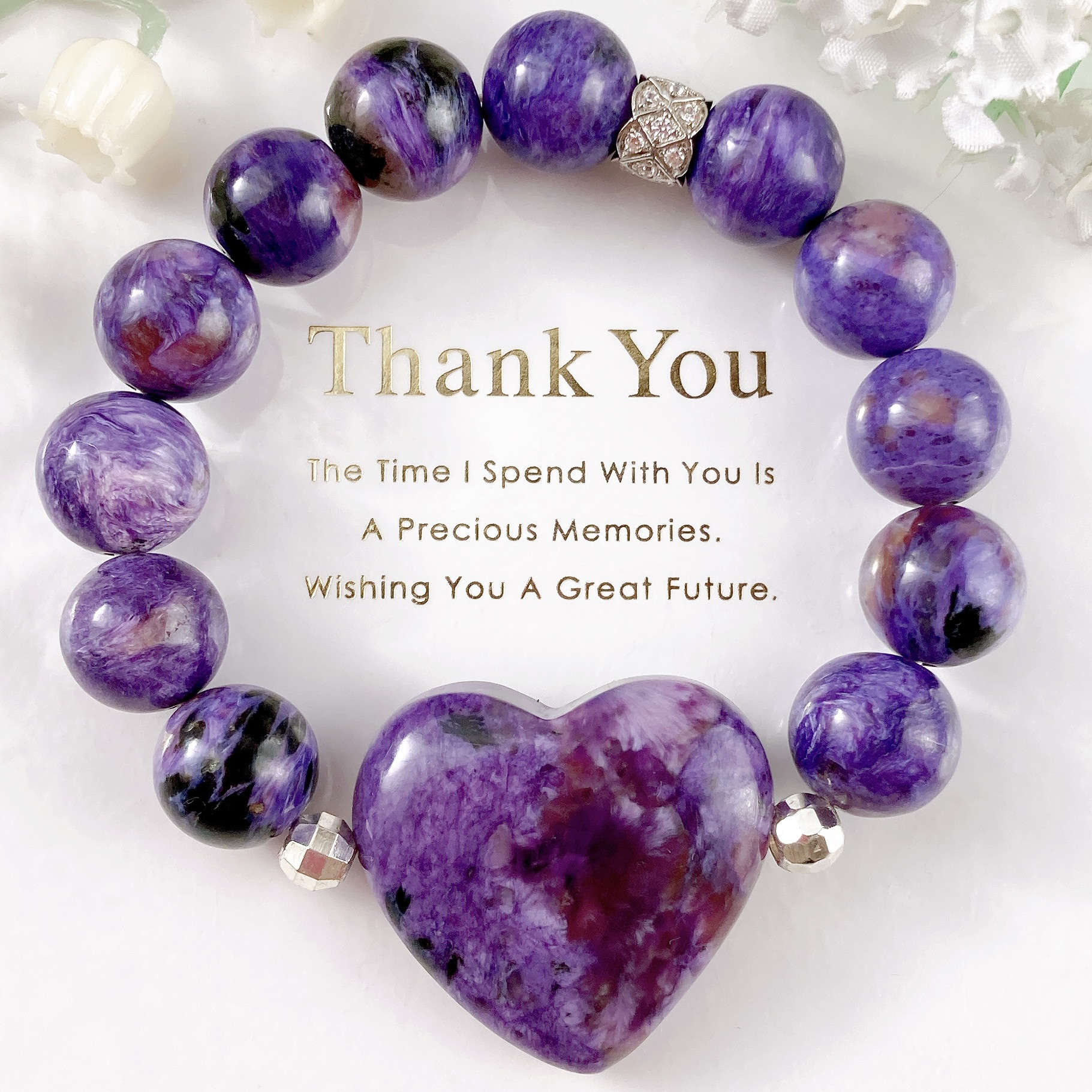 ˚✧₊⁎一点のみ˚✧₊⁎ 大粒チャロアイトハートちゃん天然石ブレスレット