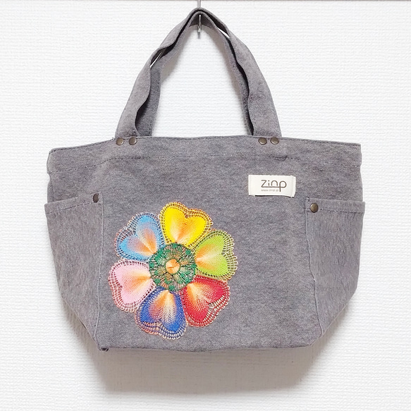 ニャンドゥティレースのトートバッグ グレー LGTB-F17-MT 1枚目の画像