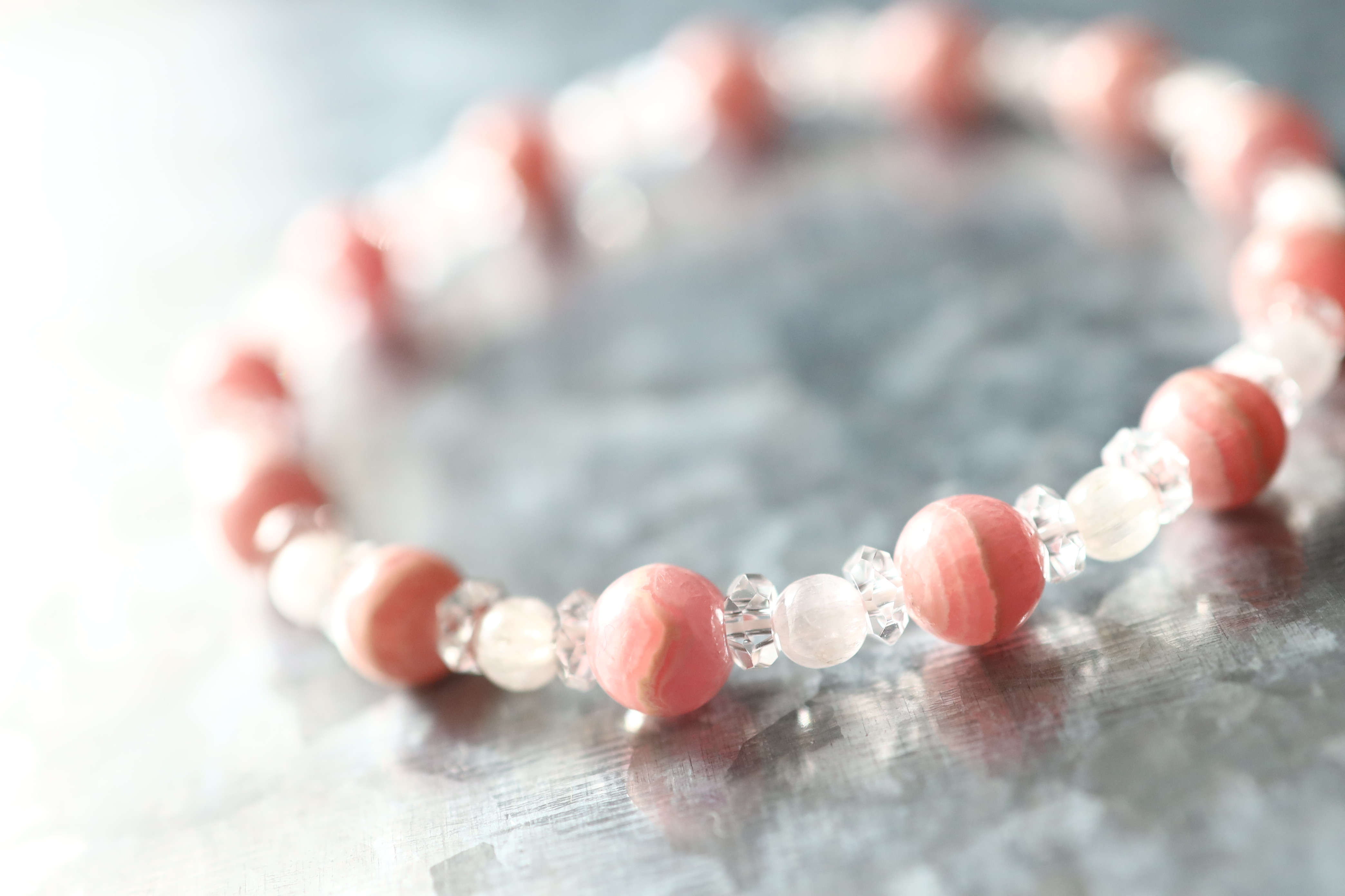 …☆プレミアムブレス☆…☆インカローズ：6.5ミリ＆宝石質：クンツァイト：4ミリ☆天然石ブレスレット☆…