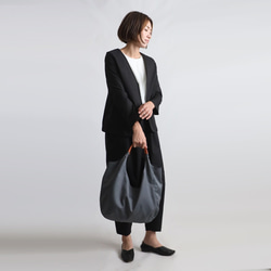 ⁑（送料無料）再制作　軽量ナイロンツイル生地レザー革2wayトートバッグ裏地付A4サイズ防水グレー鞄　P92D 14枚目の画像