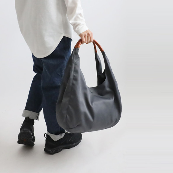⁑（送料無料）再制作　軽量ナイロンツイル生地レザー革2wayトートバッグ裏地付A4サイズ防水グレー鞄　P92D 10枚目の画像
