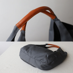 ⁑（送料無料）再制作　軽量ナイロンツイル生地レザー革2wayトートバッグ裏地付A4サイズ防水グレー鞄　P92D 12枚目の画像