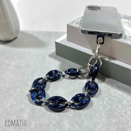 ぷっくりmarbleチェーン スマホストラップ 落下防止ブレスレット
