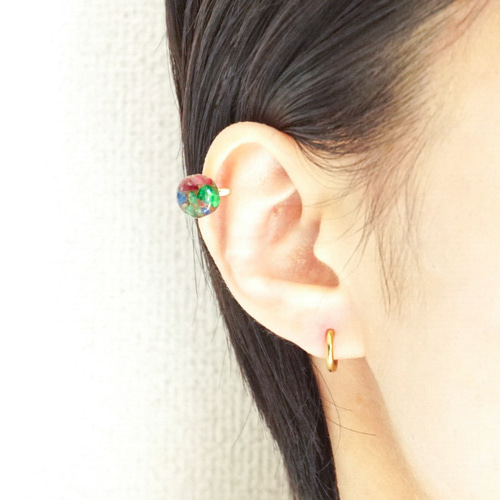 ビビットなピンク × 青 トルマリン イヤーカフ 一点もの シルバー  