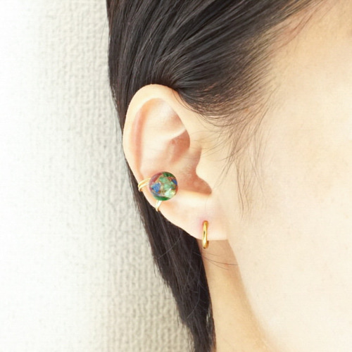 ビビットなピンク × 青 トルマリン イヤーカフ 一点もの シルバー  