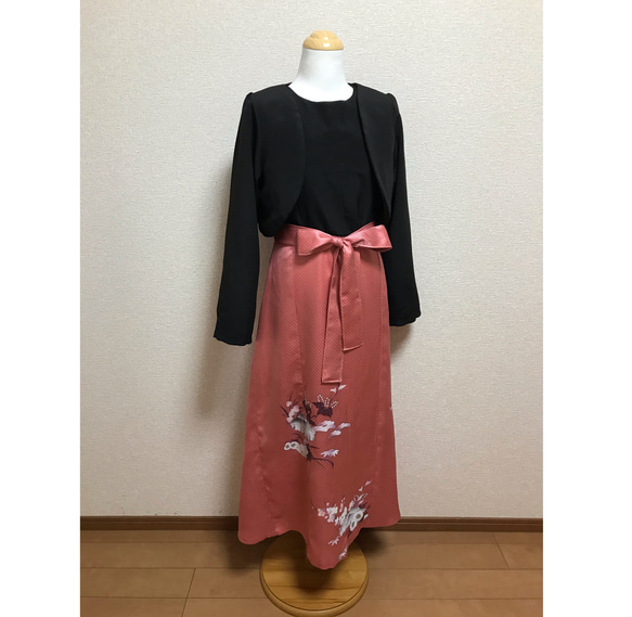 92 ☆訪問着&黒留袖☆着物リメイク☆ワンピース＆ボレロ☆M☆一点物