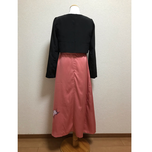 92 ☆訪問着&黒留袖☆着物リメイク☆ワンピース＆ボレロ☆M☆一点物